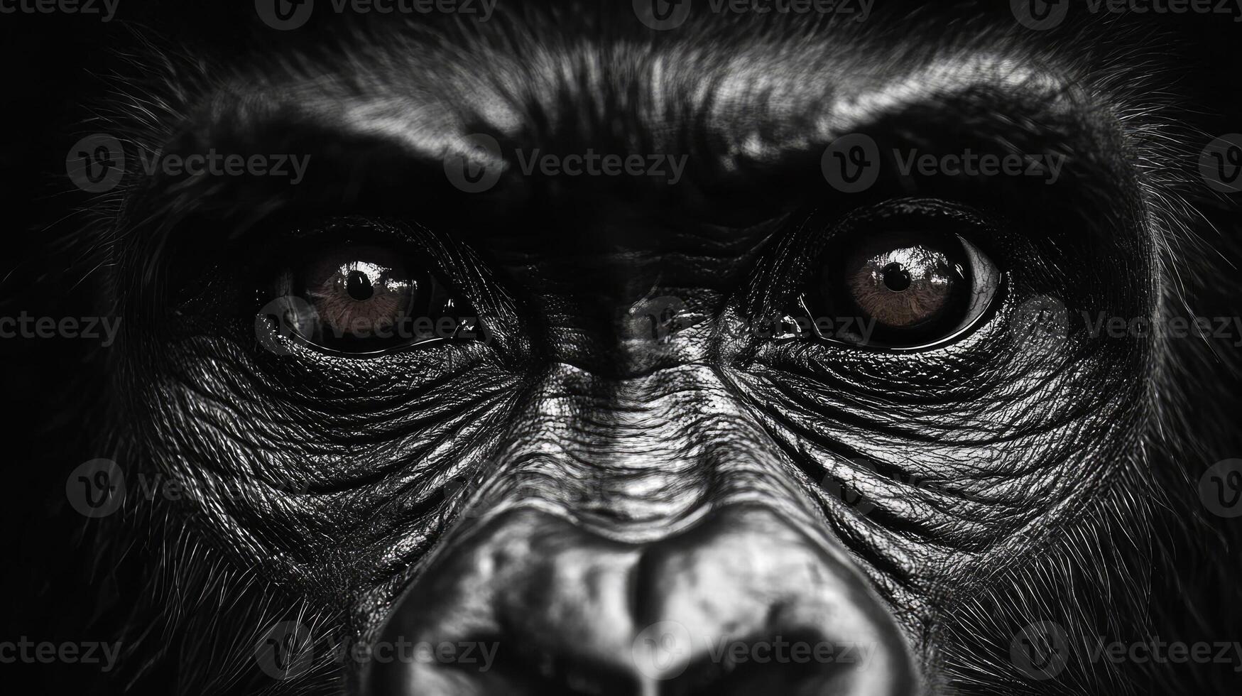 Intense gorilla staring with deep, soulful eyes photo