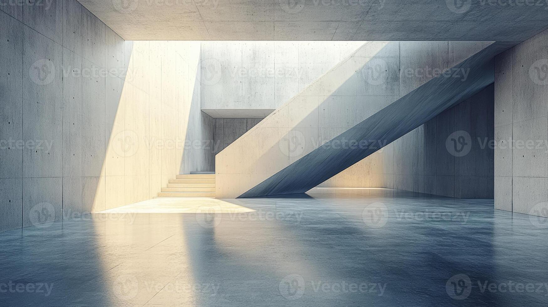Sunlight illuminating modern empty concrete staircase architecture photo