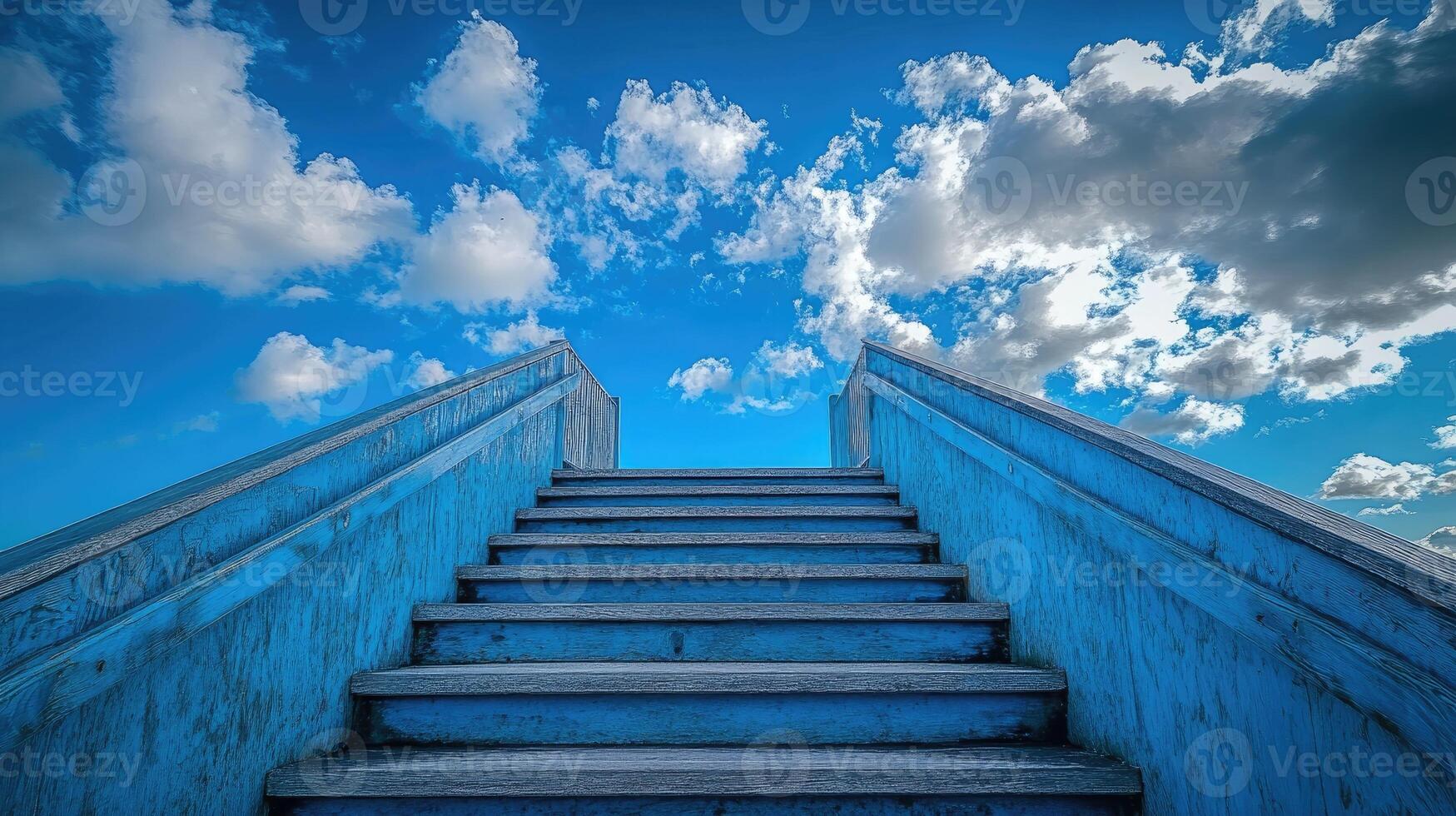 Stairway to heaven leading to a beautiful sky with clouds photo