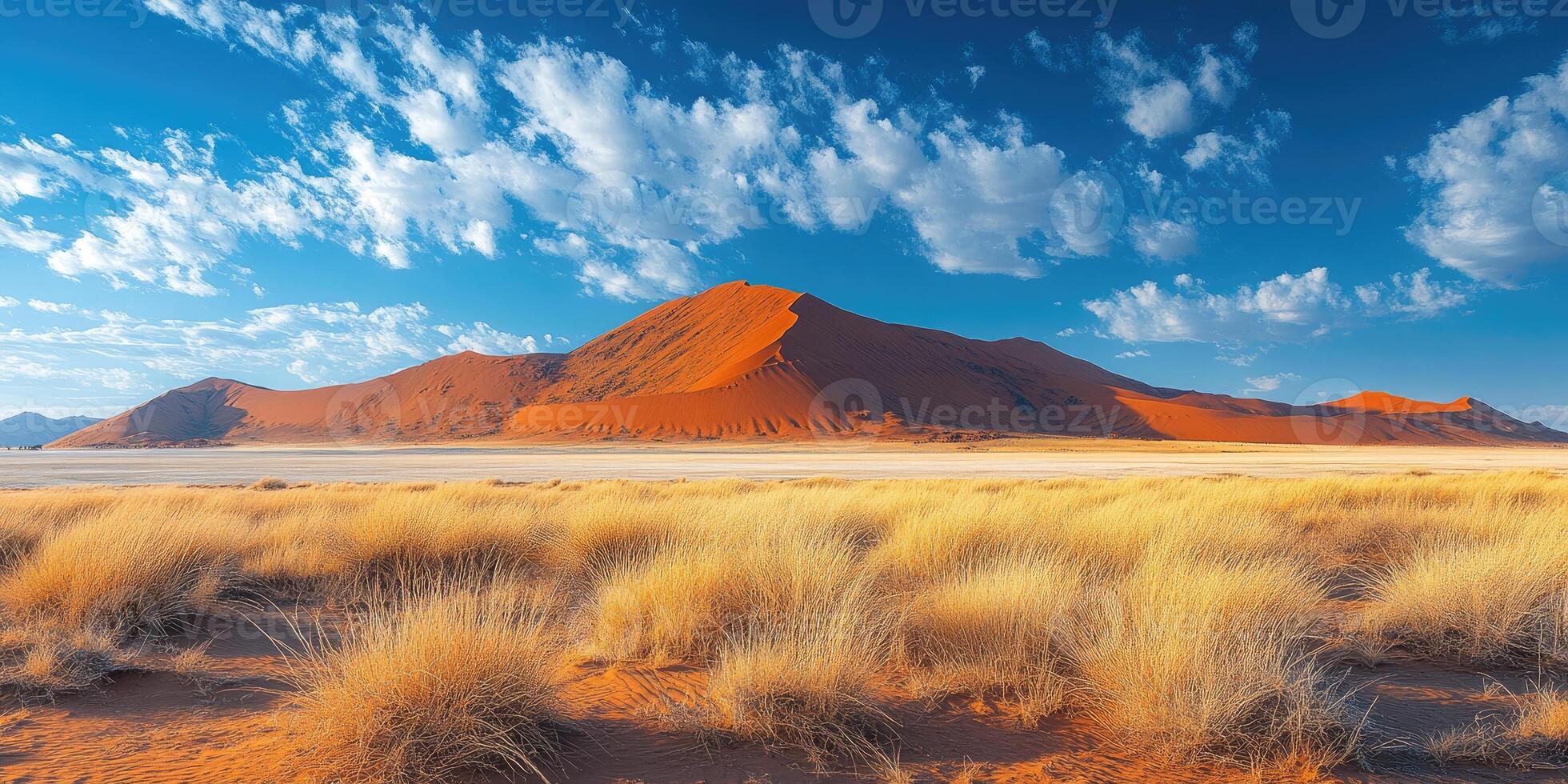 Golden grass growing under scenic namib desert sky photo