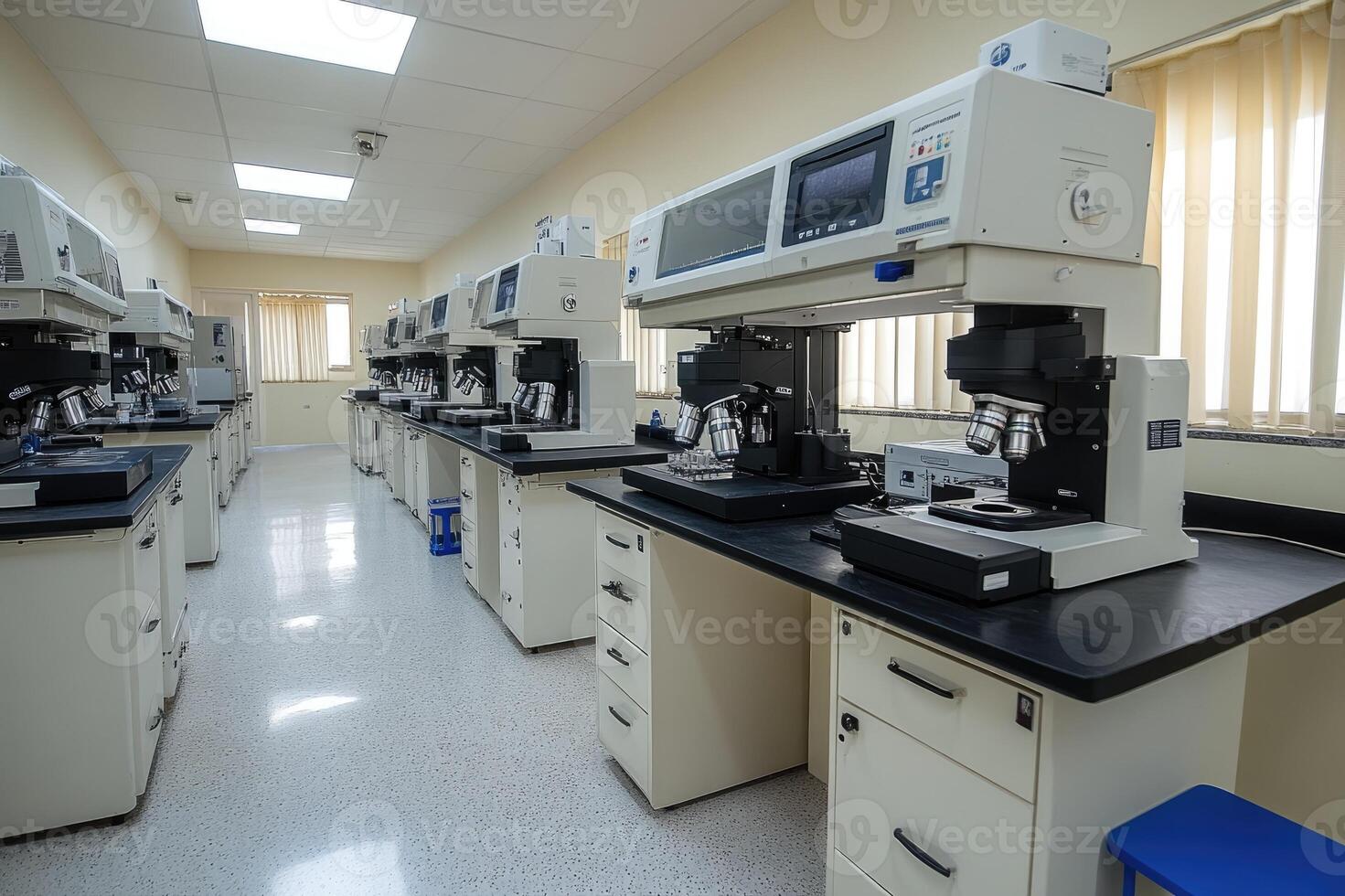 Modern medical laboratory featuring microscopes is waiting for scientists photo