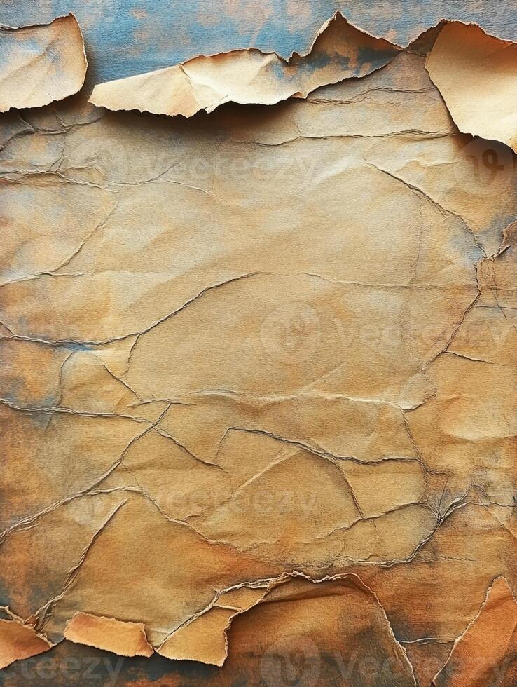 Old blank parchment scroll on a dark wooden table photo