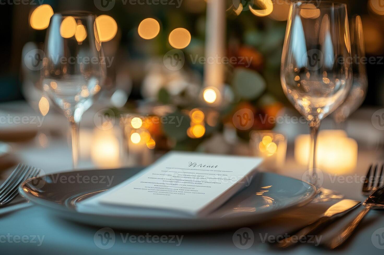 Elegant menu card displayed on a restaurant table setting for christmas dinner photo