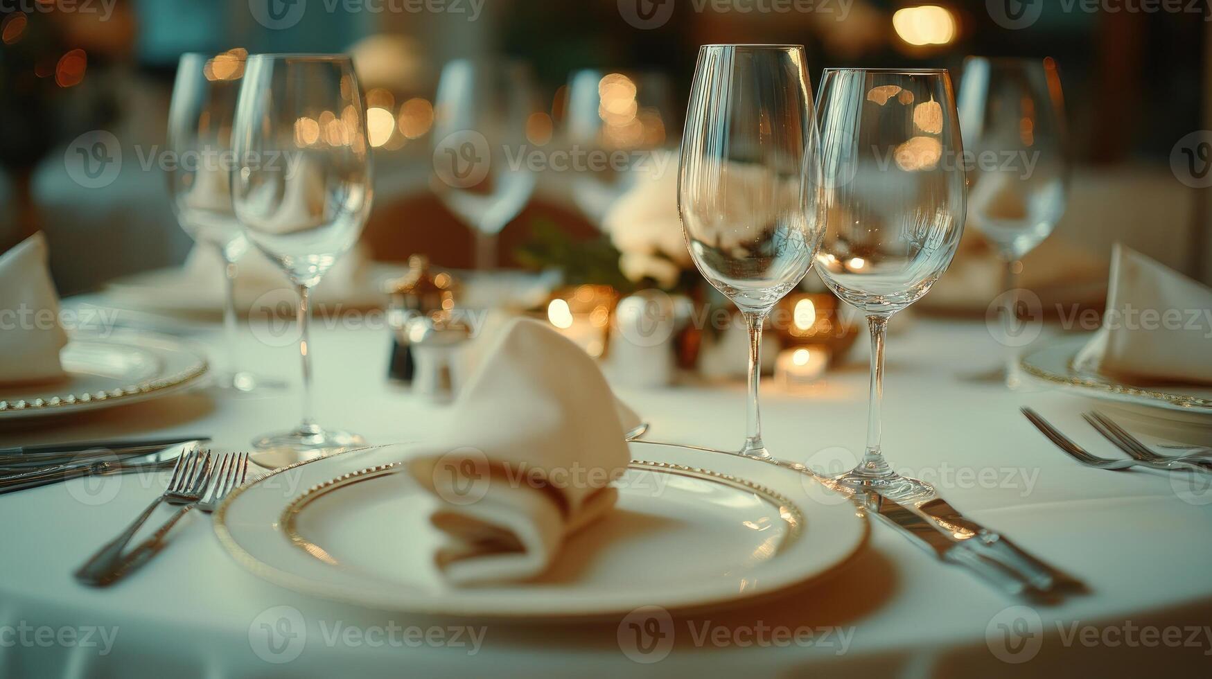 Elegant table setting waiting for guests in a restaurant photo