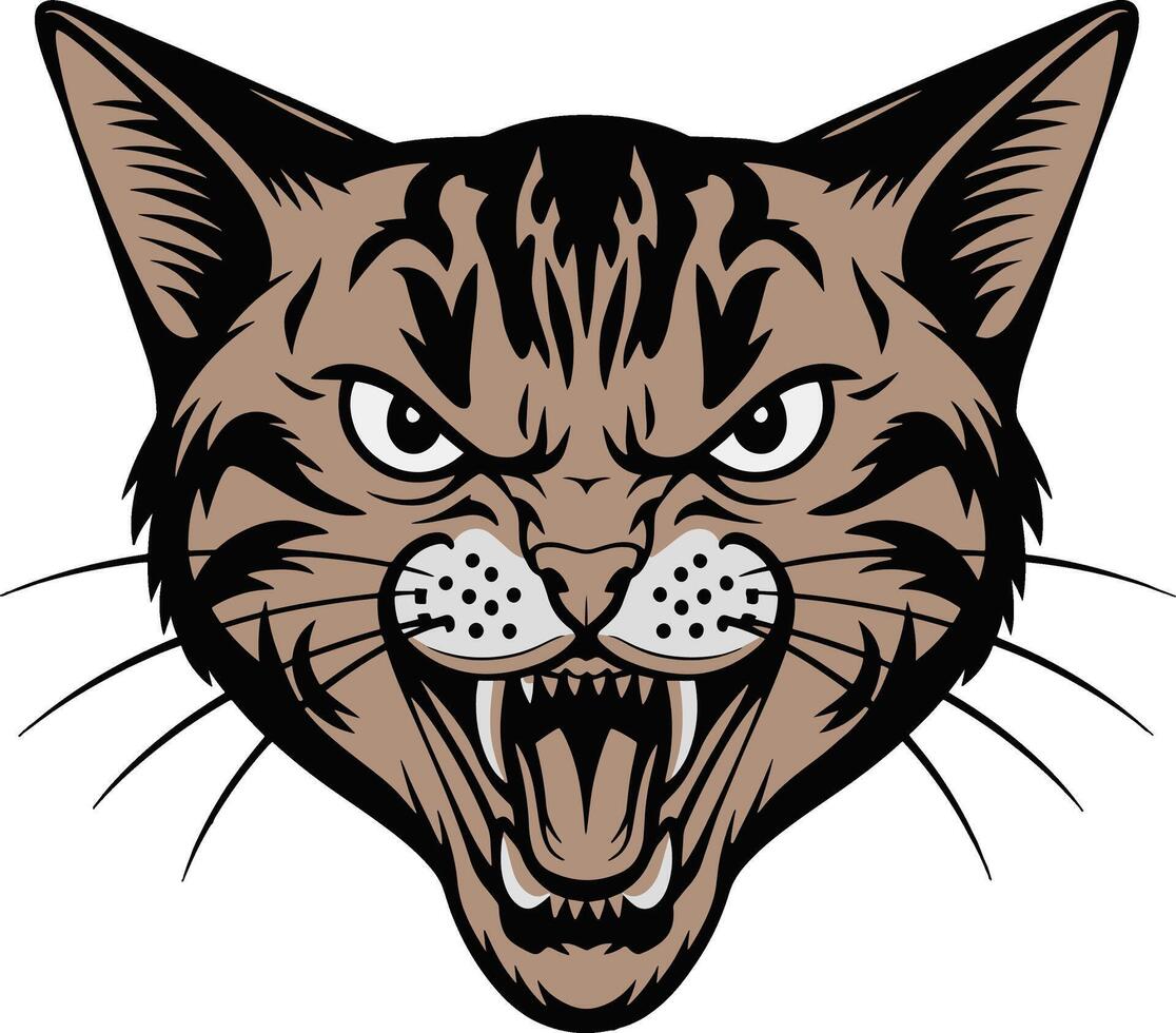 Angry cat head illustration design, cat head logo. ai generate vector