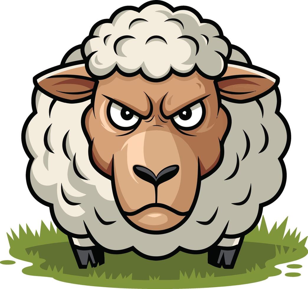 Angry sheep head cartoon illustration, sheep head art design. Ai generate vector