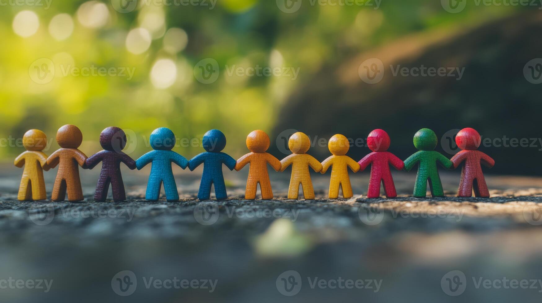 A playful arrangement of vibrant figures symbolizes teamwork, diversity, and community connection. Each figure embodies friendship and inclusion, showing how we can achieve more together photo