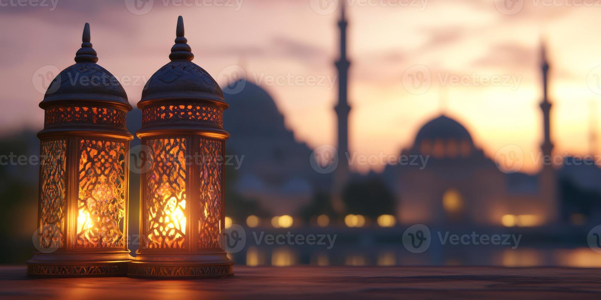 Elegant lanterns illuminate the tranquil mosque, representing rich Islamic traditions and embodying values of peace, community, and joy during faithfilled celebrations and events photo