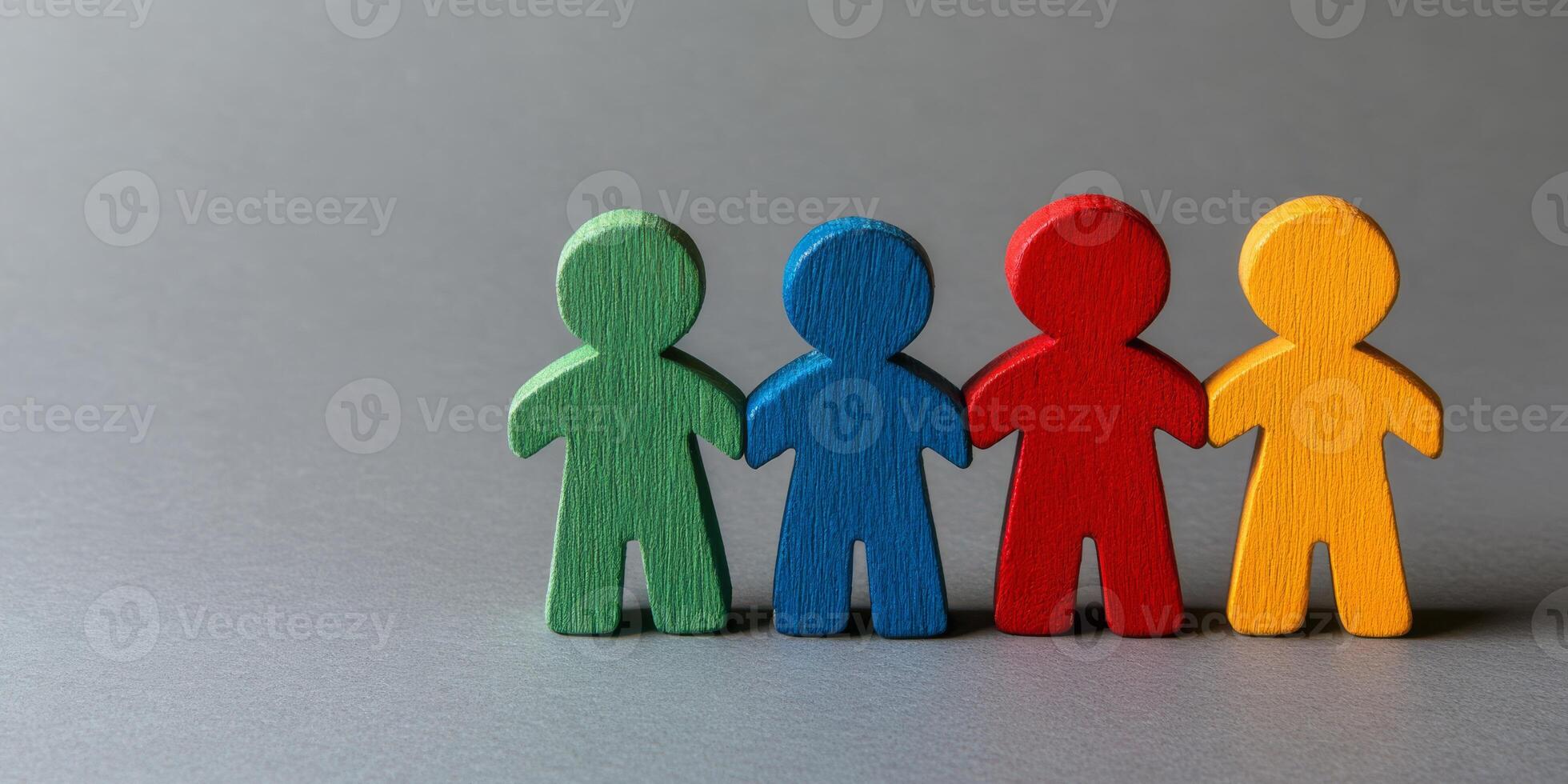 The colorful figures symbolize unity, diversity, and teamwork, capturing the spirit of collaboration, friendship, and community engagement that brings people together meaningfully photo