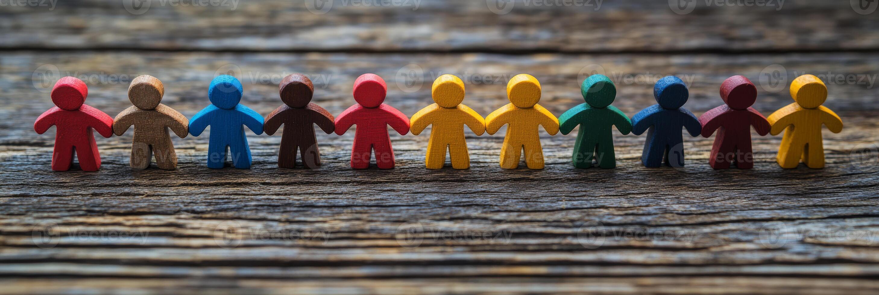 Colorful figures symbolize the essence of teamwork, inclusion, and a strong sense of community, representing the values of friendship and cooperation in a vibrant, diverse setting filled with life photo