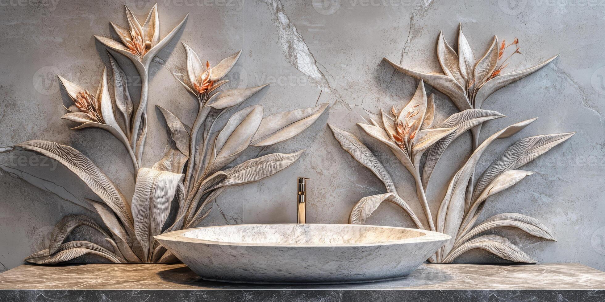This beautiful wall art showcases intricate floral carvings, blending vintage elegance with modern design to create a captivating atmosphere that enchants and leaves a lasting impression photo