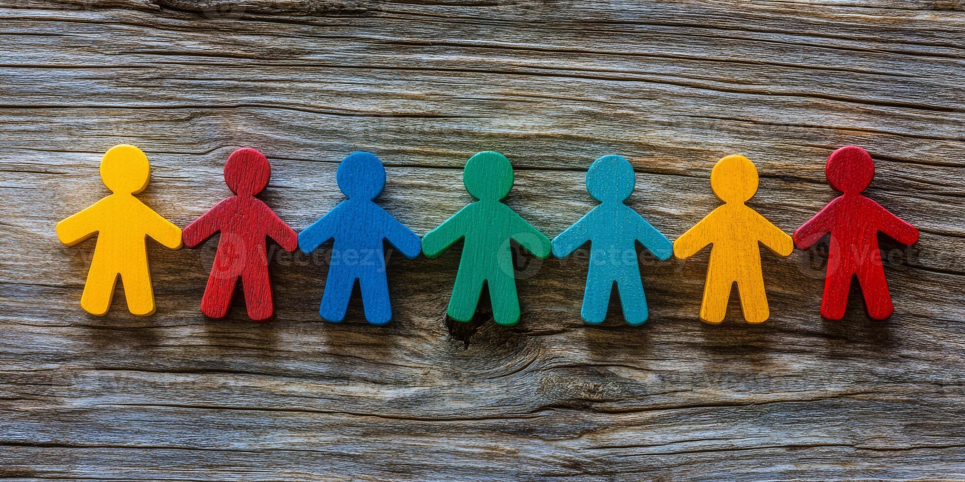 A display of carved wooden figures symbolizing unity, inclusion, and community, highlighting teamwork, togetherness, and enduring friendship among diverse individuals transcending differences photo