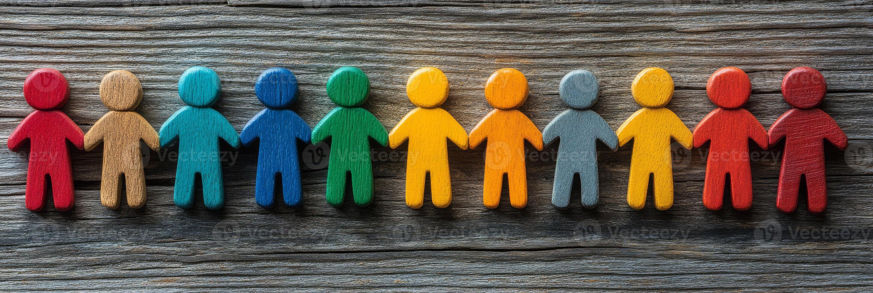The colorful figures embody teamwork, inclusion, and community spirit, showcasing diversitys beauty and the importance of collaboration among individuals from various backgrounds and cultures photo