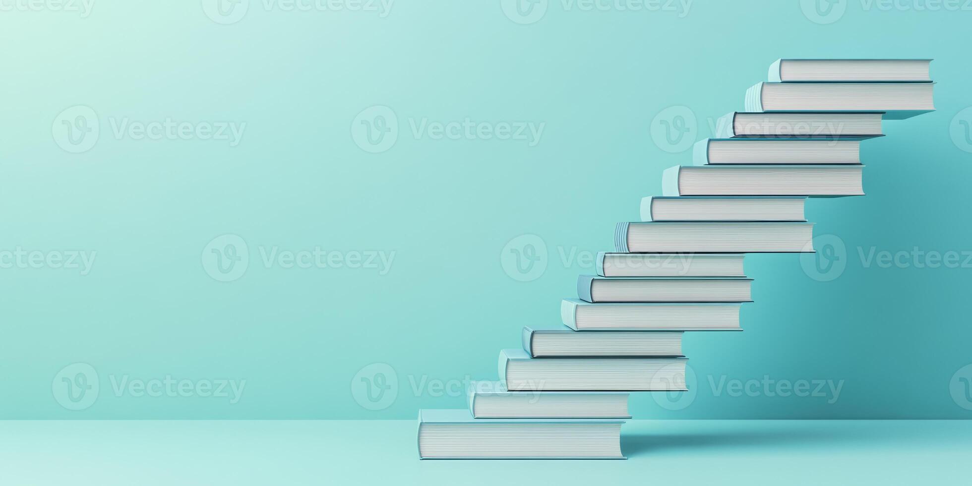 This imaginative depiction showcases colorful books arranged like a staircase, symbolizing the journey of progression and lifelong learning in a captivating modern design that inspires viewers photo