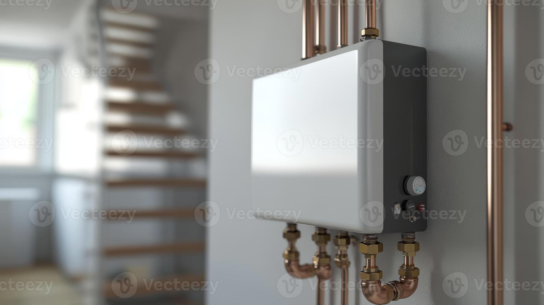 A stylish, functional utility room with a tankless water heater and durable copper piping is perfect for contemporary homes, enhancing efficiency and elegant design in your living space photo