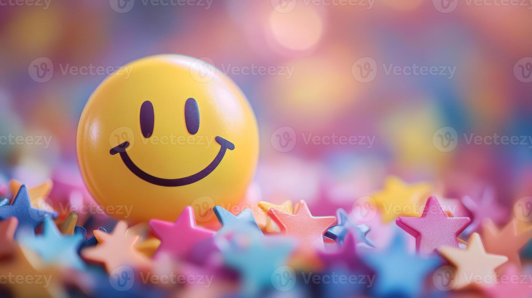 A cheerful smiley face surrounded by colorful stars symbolizes joy, satisfaction, and success in consumer service and personal growth, fostering positivity and inspiration for all involved photo
