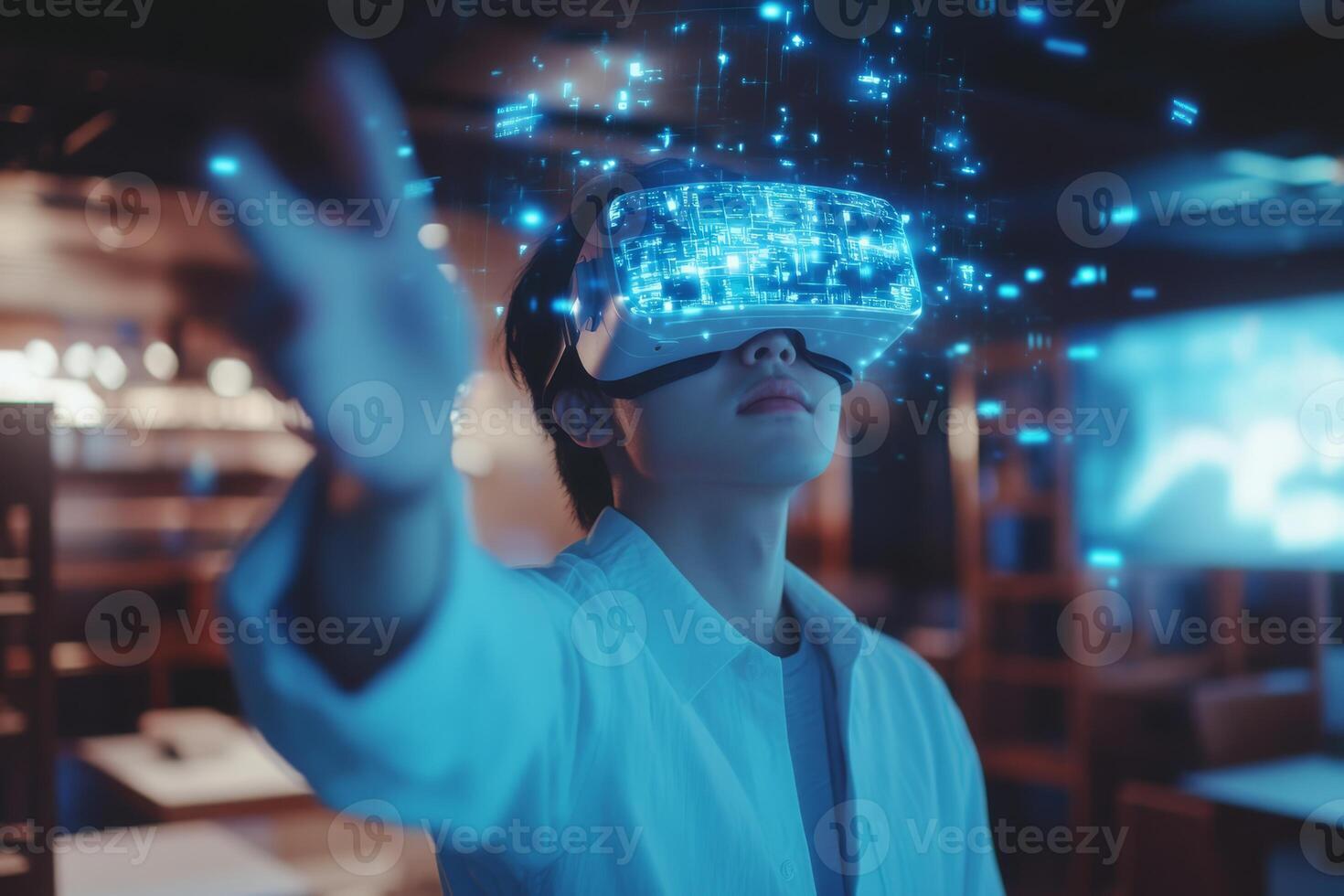 A dedicated student actively engages with virtual reality and AI technologies, exploring immersive learning environments enhanced by machine learning and innovative holograms for a richer education photo