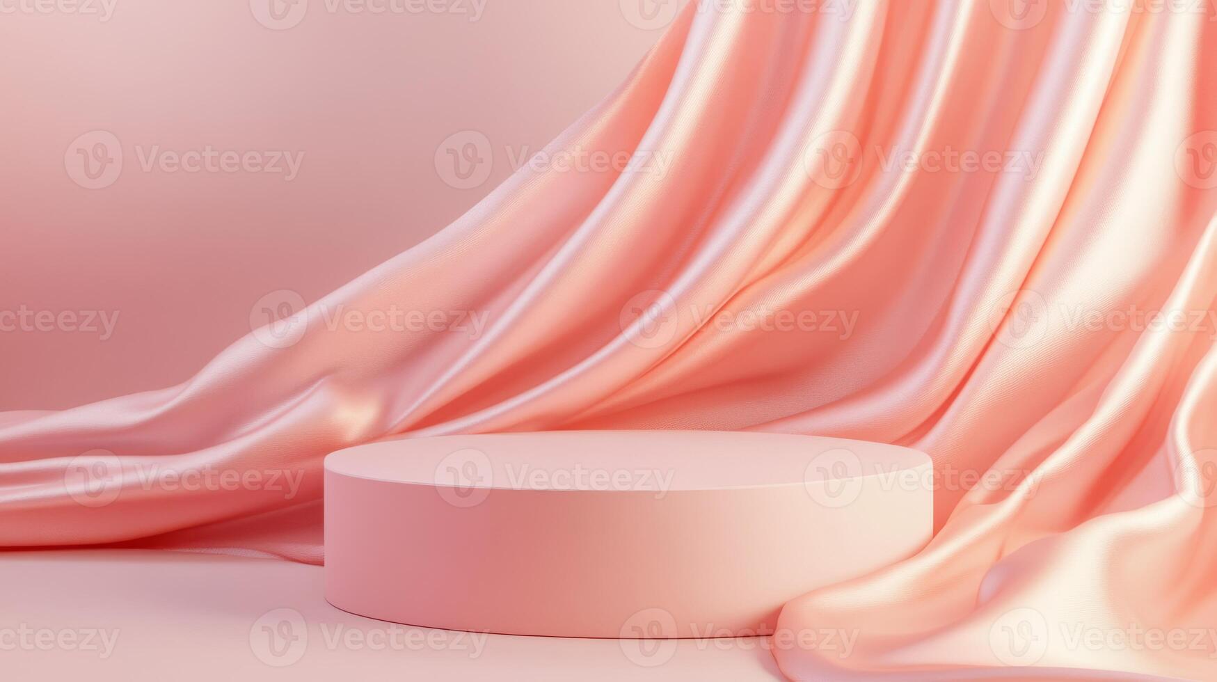 This chic and stylish presentation stand features a soft pink fabric backdrop, making it the ideal choice for showcasing beauty products in a minimalistic yet luxurious setting, adding elegance photo