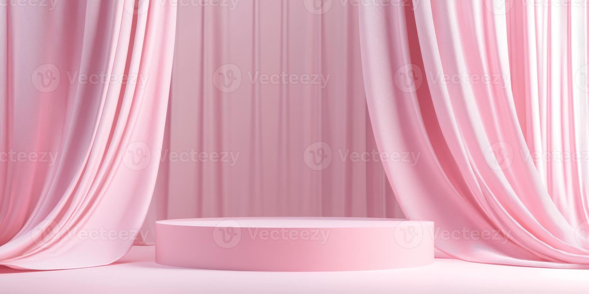 This is a minimalist 3D background that brilliantly features a stylish pink podium, which is absolutely perfect for showcasing a variety of cosmetic products against a backdrop of luxurious fabric photo
