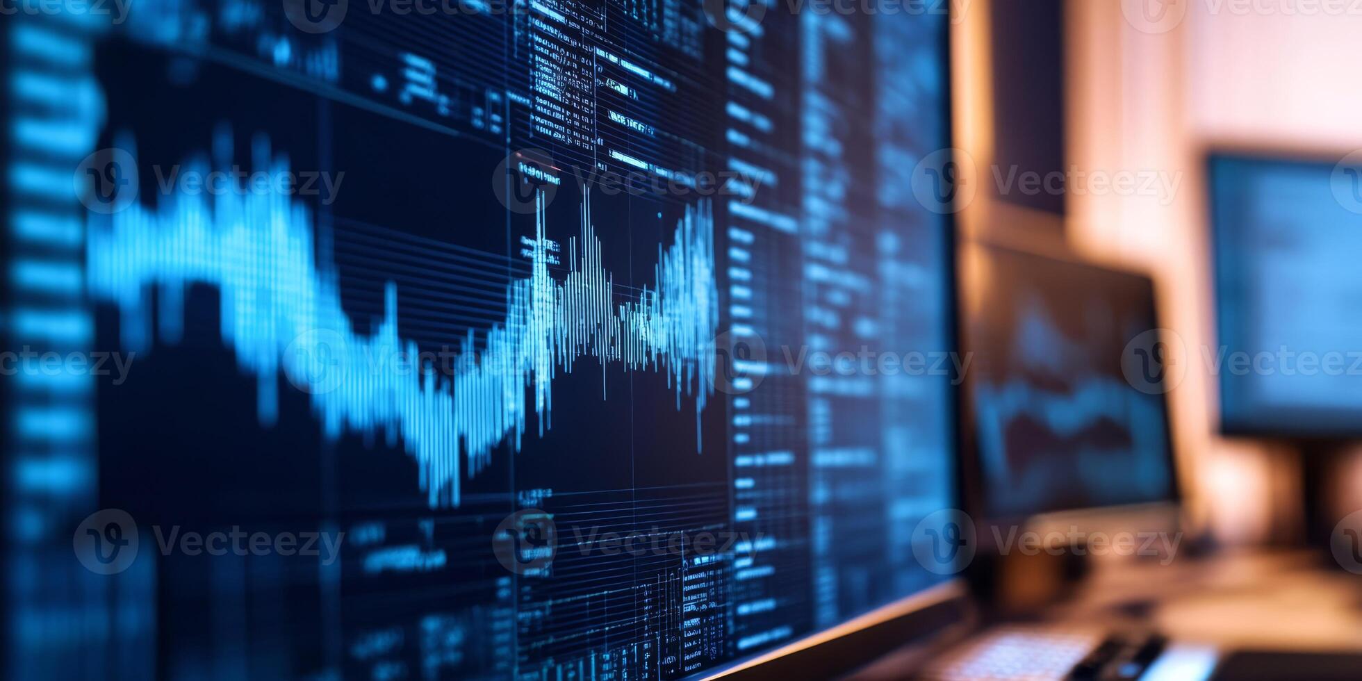 A detailed closeup view of a sophisticated digital seismograph showcasing realtime earthquake data displayed impressively on multiple computer screens, aptly highlighting various wave patterns photo