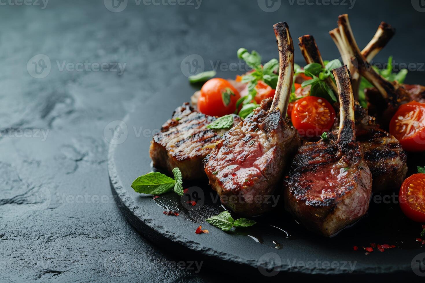Enjoy flavorful lamb chops paired with a refreshing summer salad infused with mint, ideal for those on a ketogenic diet. Savor this healthy and delightful meal, perfect for food lovers photo