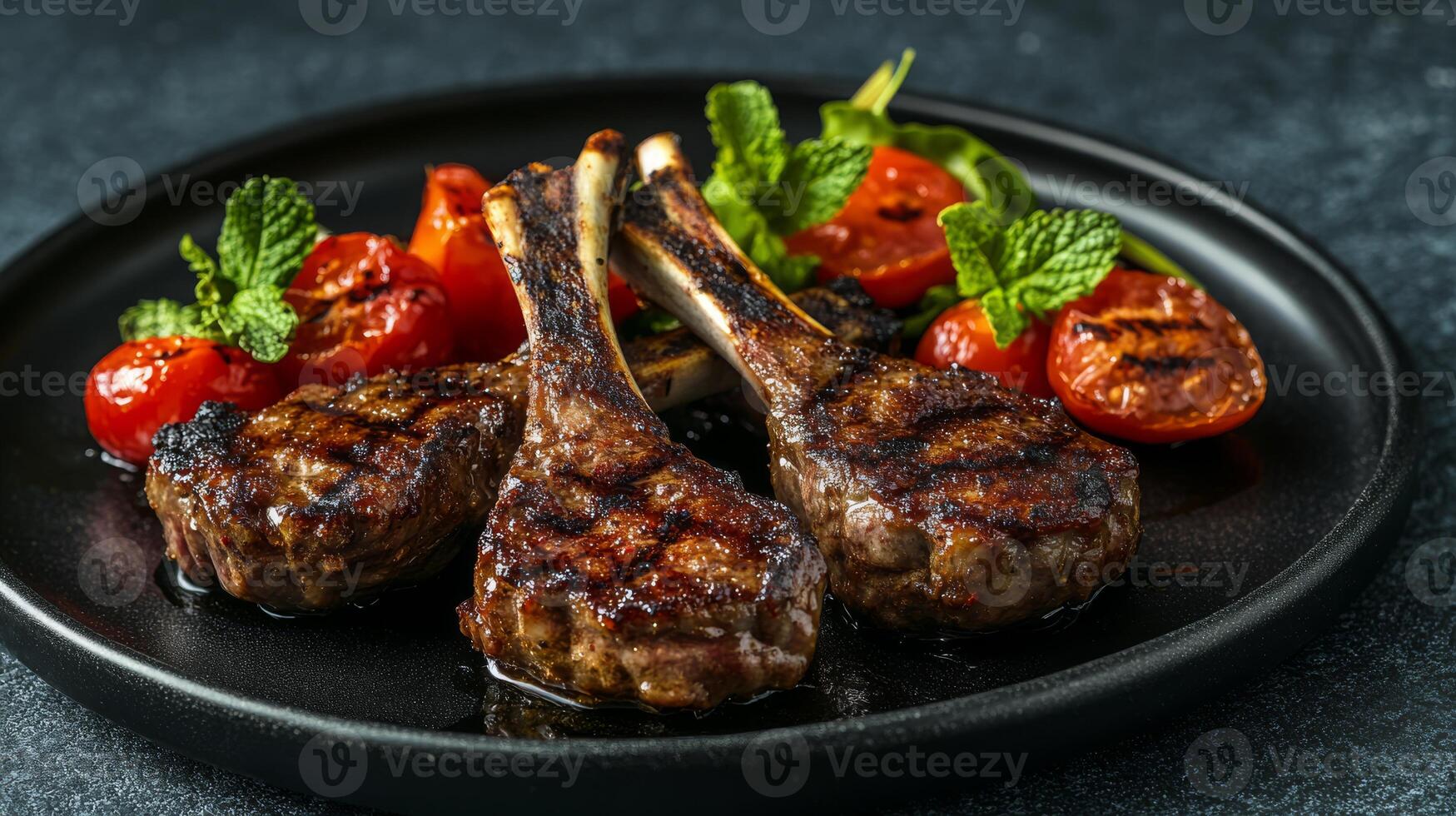 Enjoy the delicious flavors of grilled lamb chops garnished with fresh mint and paired with a colorful summer salad, perfect for a ketogenic diet and enhancing your culinary experience photo