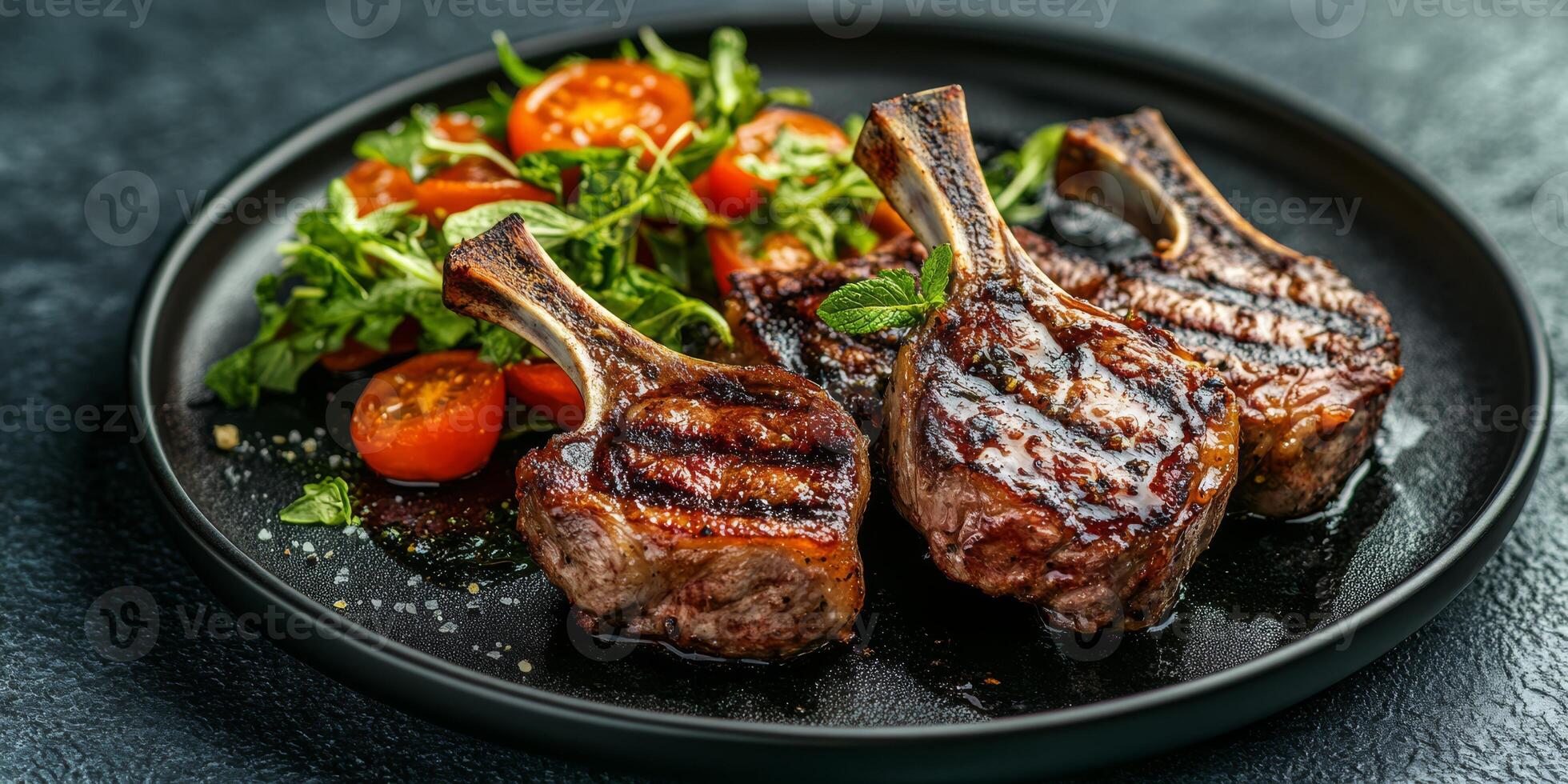 Enjoy flavorful lamb chops seasoned with fresh mint, paired with a vibrant summer salad. This dish is ideal for those on a ketogenic diet, offering a perfect blend of taste and health photo