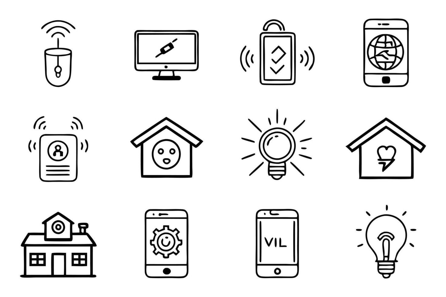 Set of smart home related line icons vector