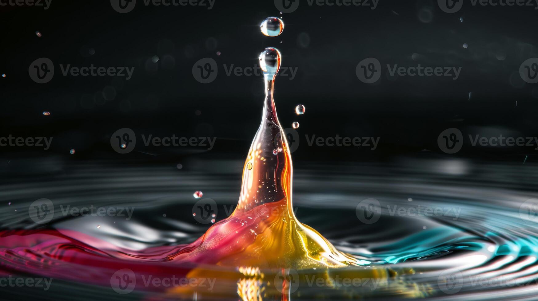 In highspeed photography, a water droplet freezes, revealing a moment of artistic beauty as it falls photo