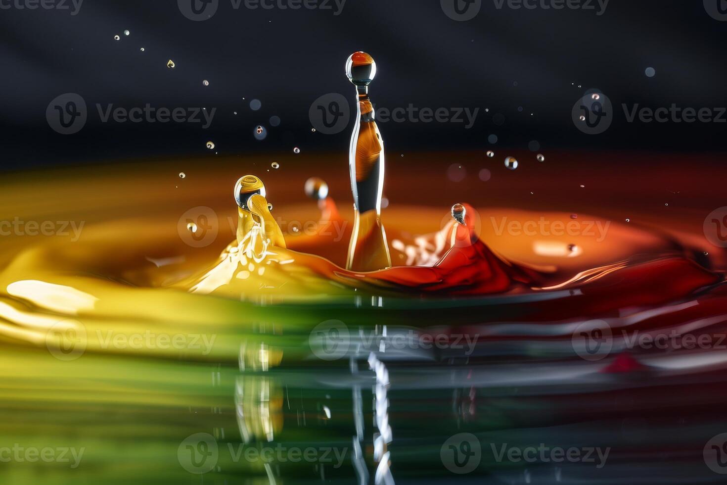 A highspeed photo captures a colorful water droplet splash, forming a vibrant and artistic liquid pattern