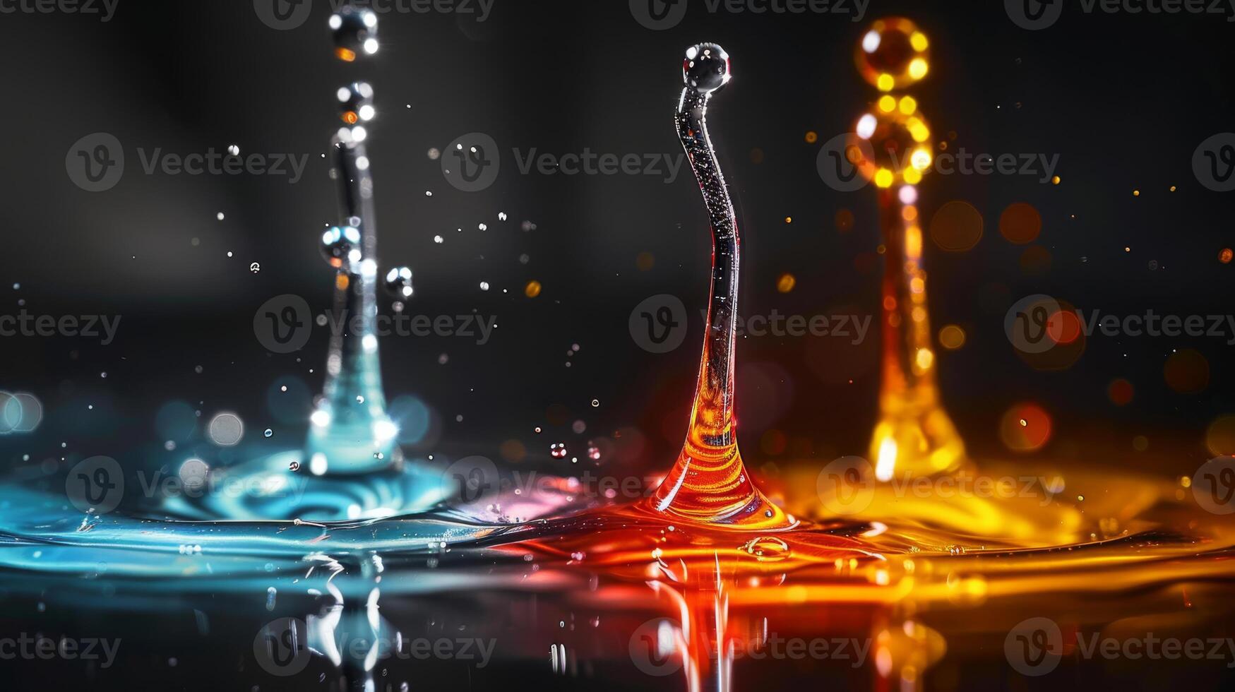 Highspeed shot capturing colorful liquid splashes with stunning detail and contrast, appearing dynamic and vibrant photo