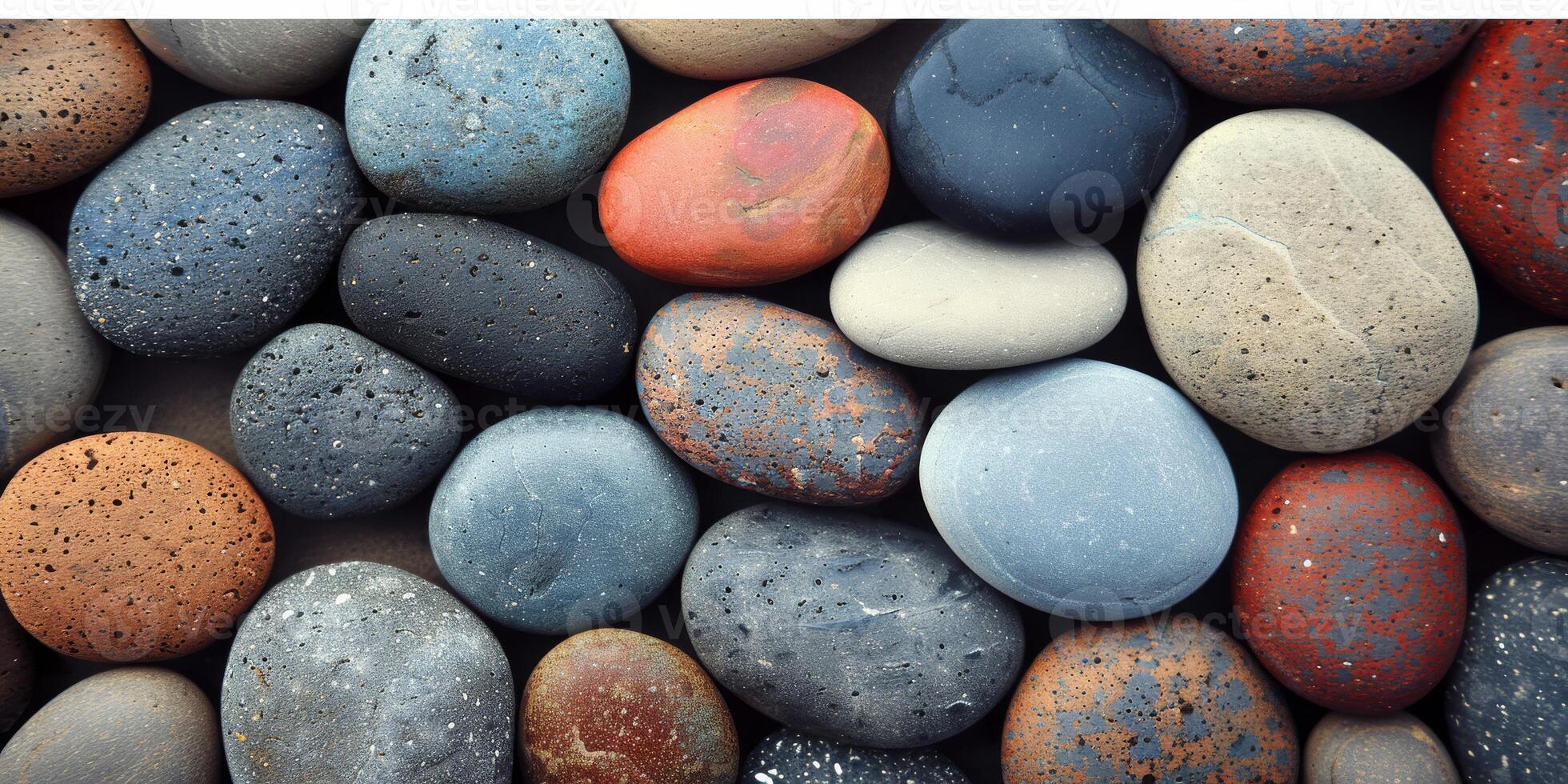 Diverse pebbles of various colors and textures, perfect for creating peaceful and vibrant backgrounds photo