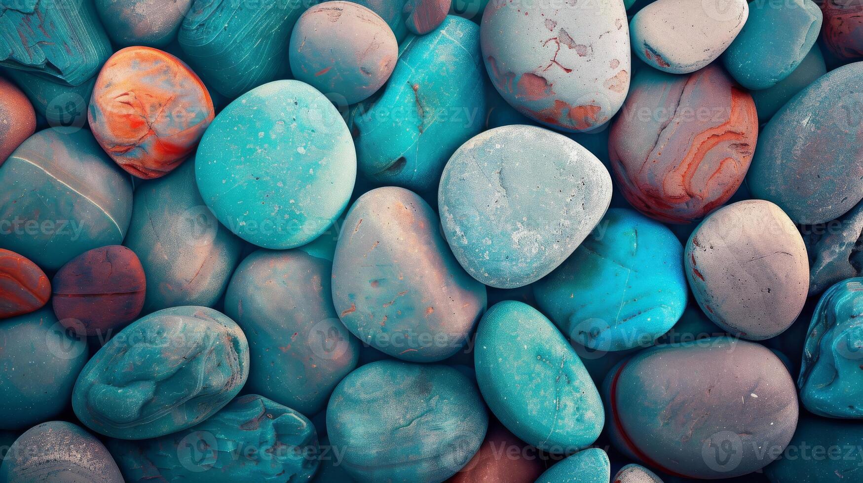 The photo portrays a serene scene with vibrant pebbles, offering a tranquil backdrop with smooth textures and colors