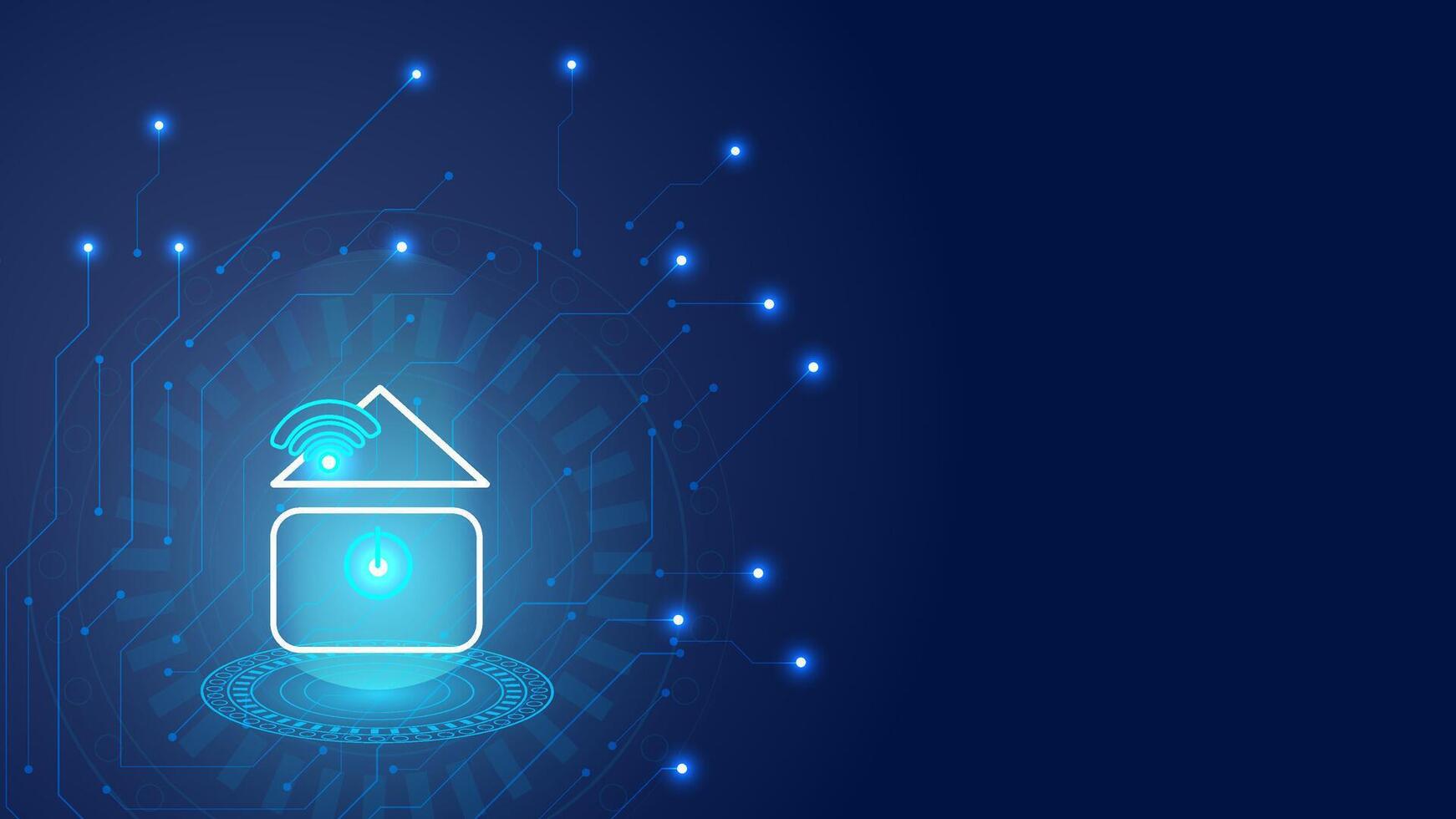 Smart home concept or house technology with automation logo light blue. Modern city building editable vector