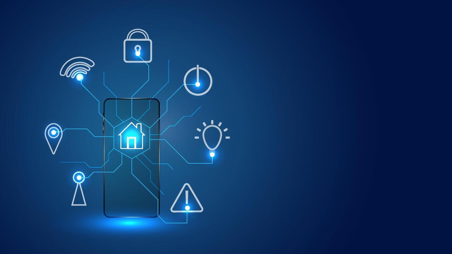 Smart home technology with phone and icon house automation system. editable vector