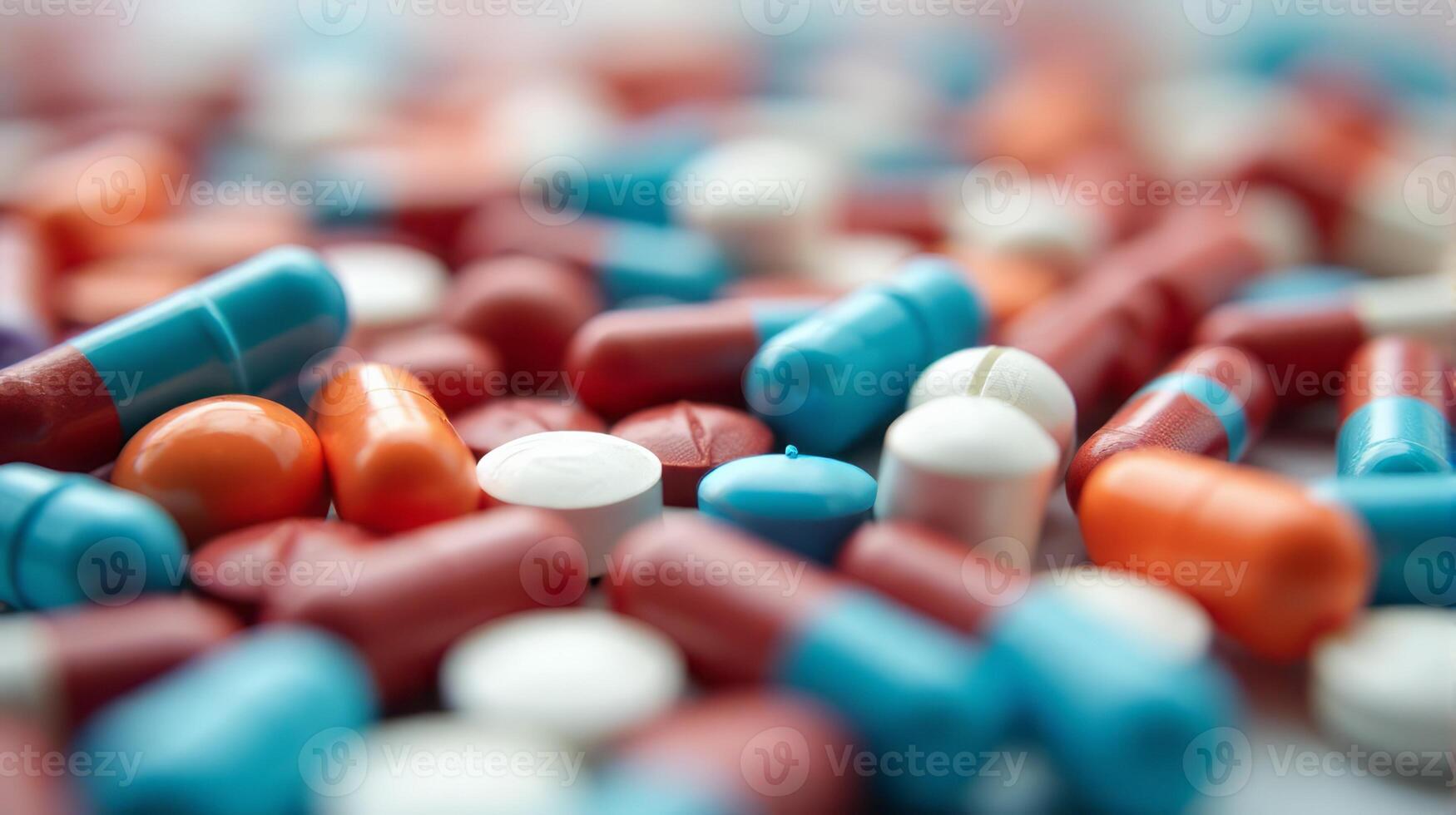 Close Up of a Diverse Array of Pharmaceutical Pills and Capsules, Showcasing a Variety of Colors photo