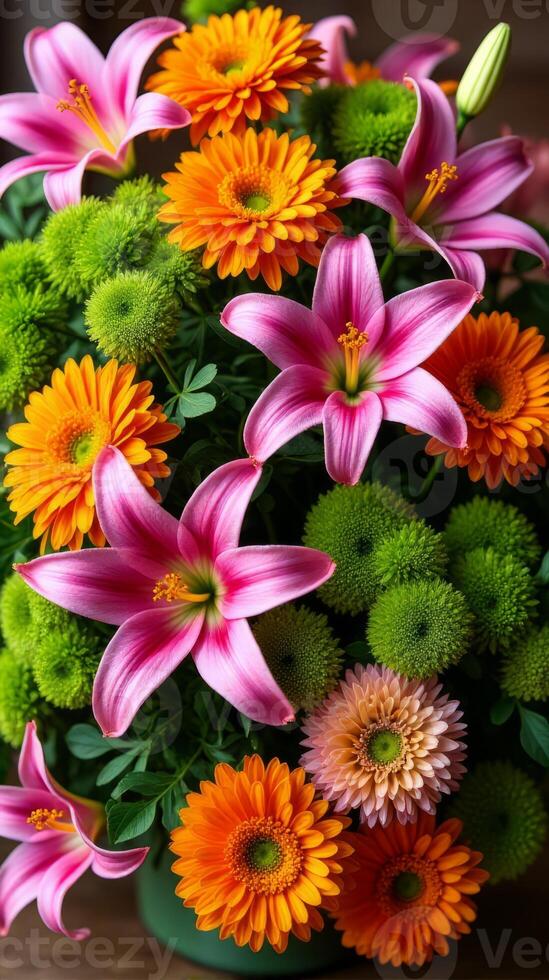 Intricate and Vibrant Floral Arrangement Featuring a Diverse Mix of Flowers photo