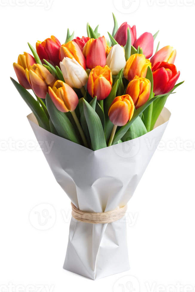 a bouquet of Tulip flower in a white package isolated on transparent background png