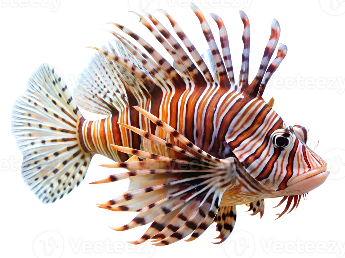 Lionfish swiming isolated on a transparent background png