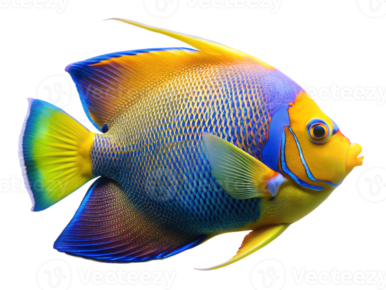 Queen Angelfish swiming isolated on a transparent background png