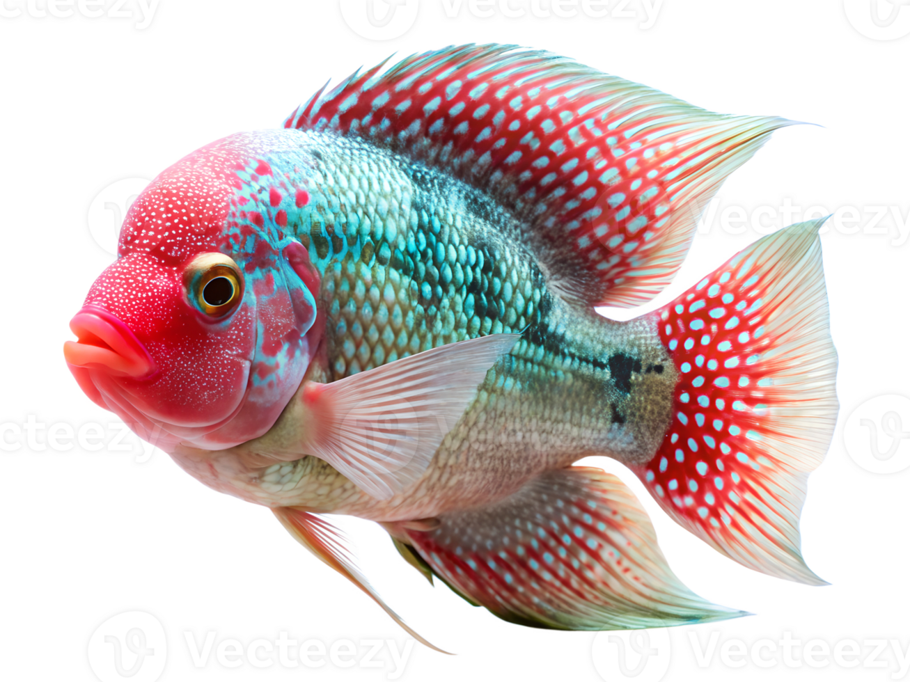 Flowerhorn Cichlid fish swiming isolated on a transparent background png