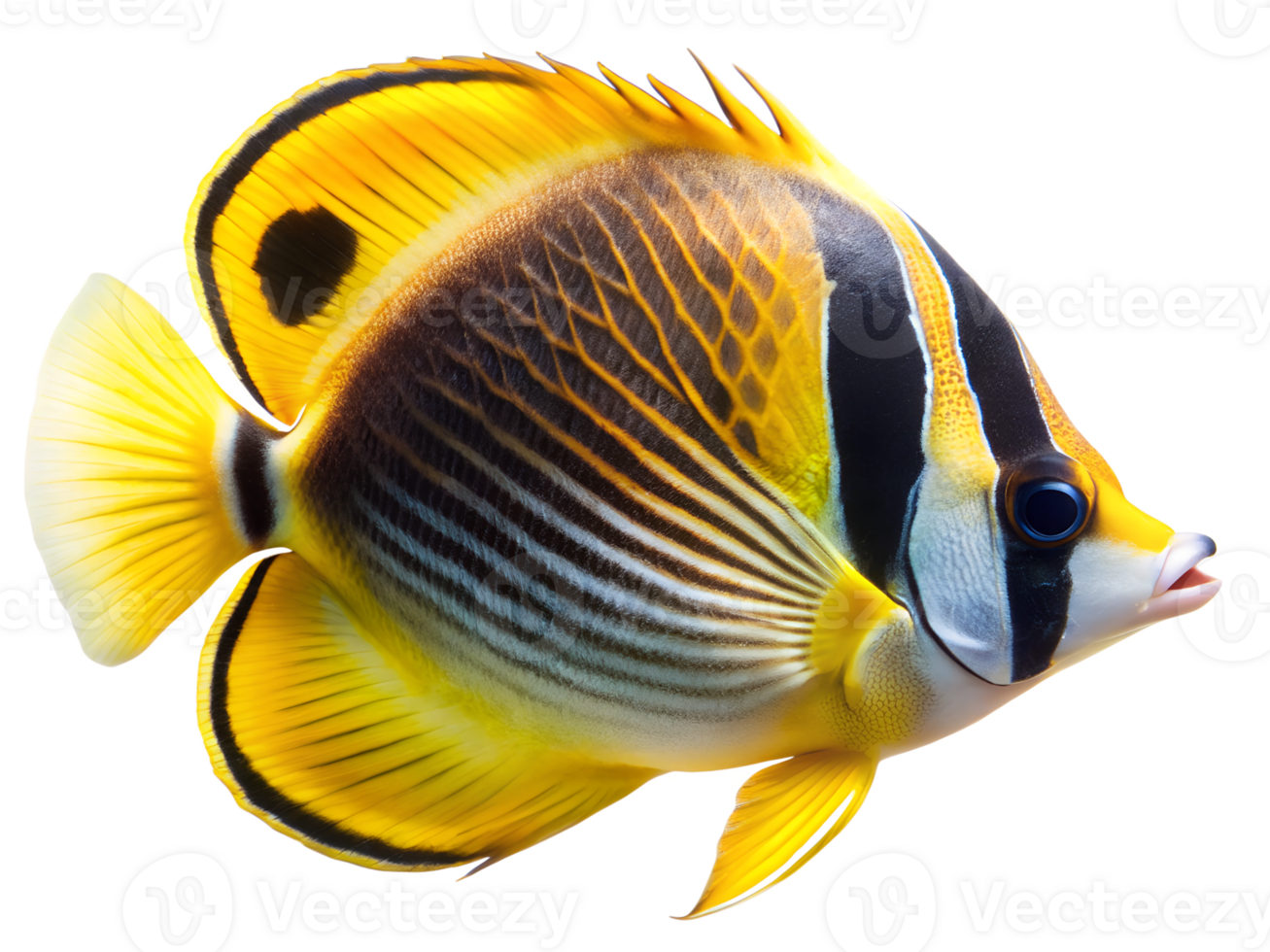 Raccoon Butterflyfish swiming isolated on a white background png