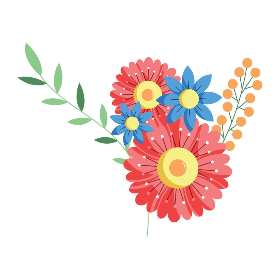 Hand drawn colorful floral branch illustration on white background vector