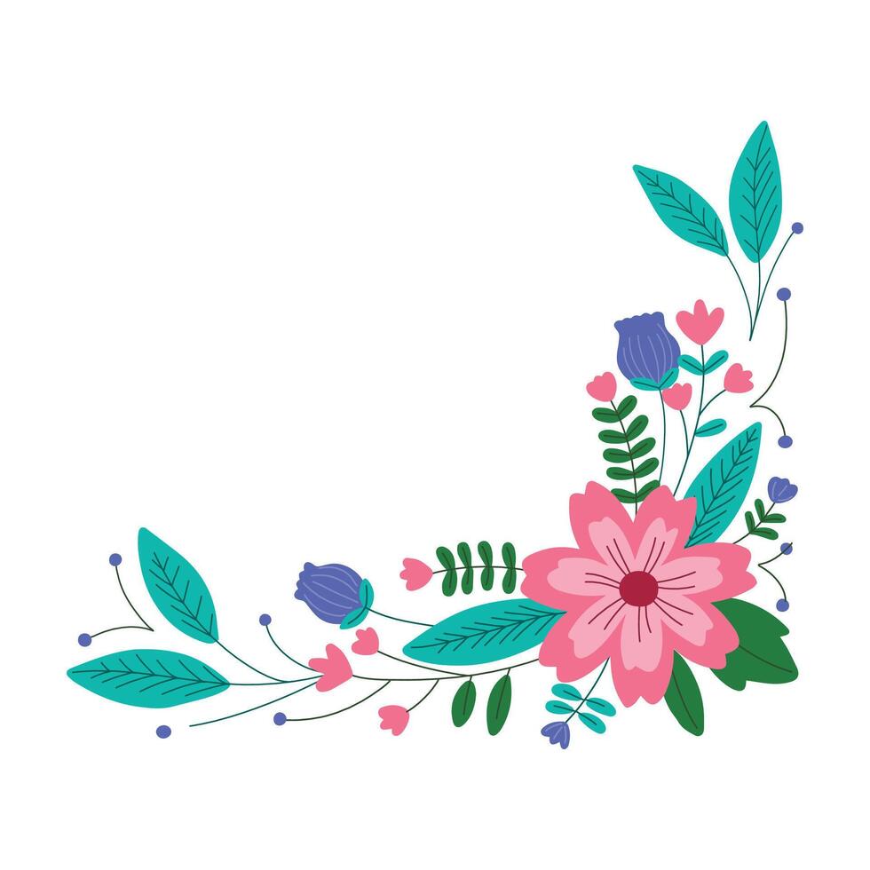 Hand drawn colorful floral branch illustration on a white vector
