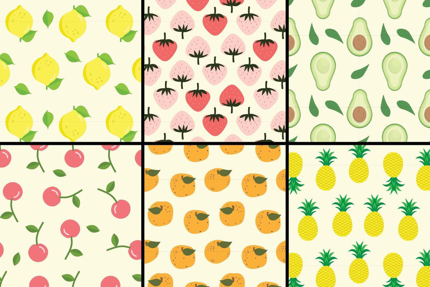 Fresh fruits illustration seamless repeat pattern set vector