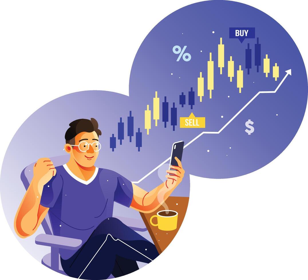 Trading Stock with Smartphone vector