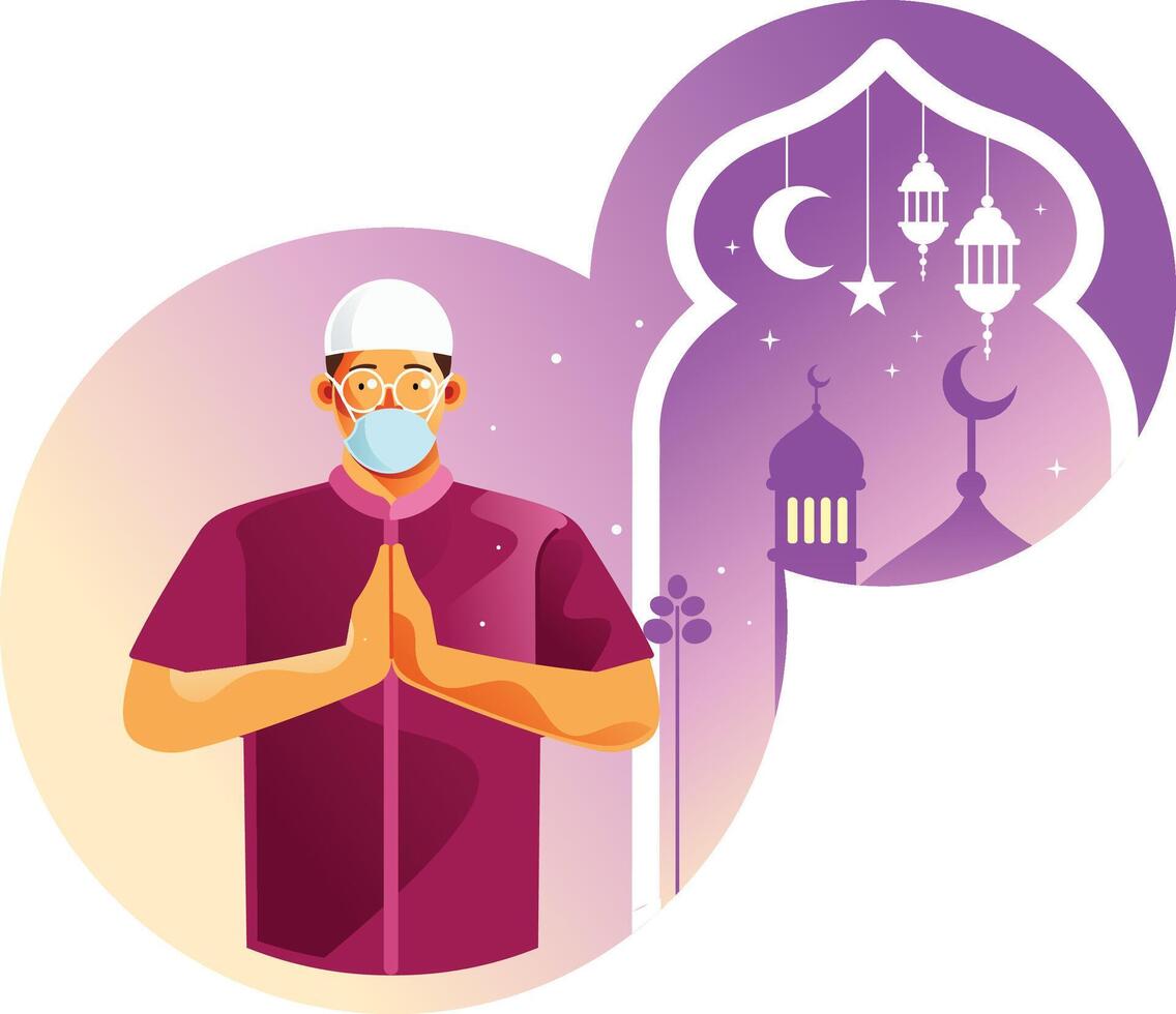 Muslim man congratulate Ramadan in pandemic vector