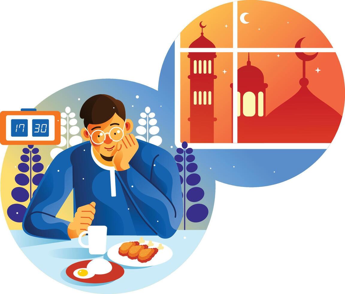 Waiting Iftar in the month of Ramadan vector