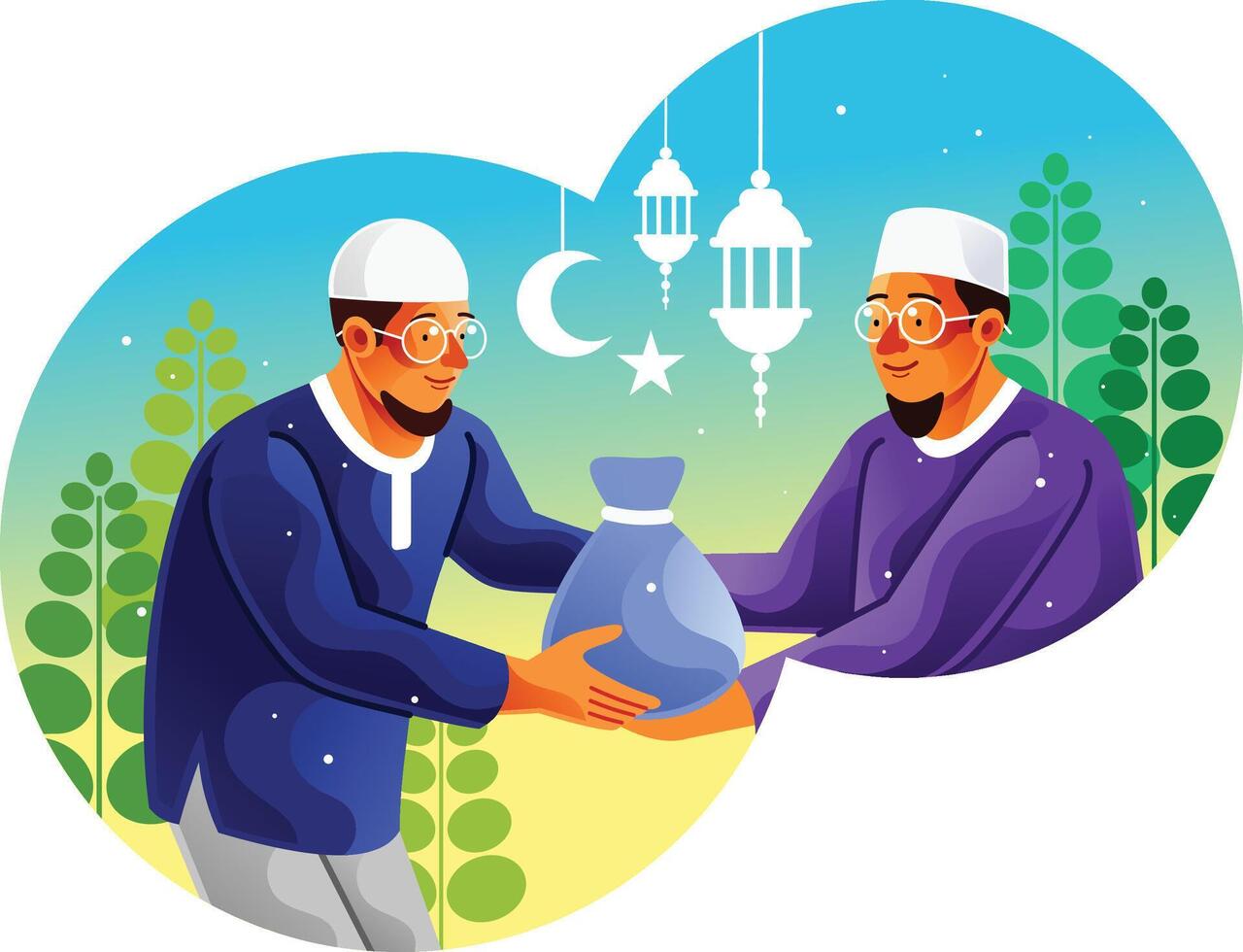Muslim man giving alms of zakat in Ramadan vector