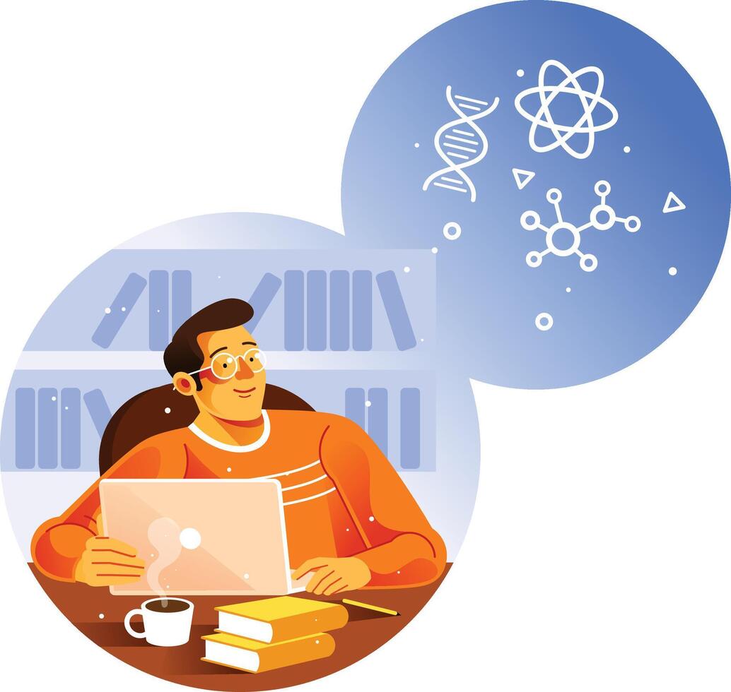 Young Scientist and His Laptop vector